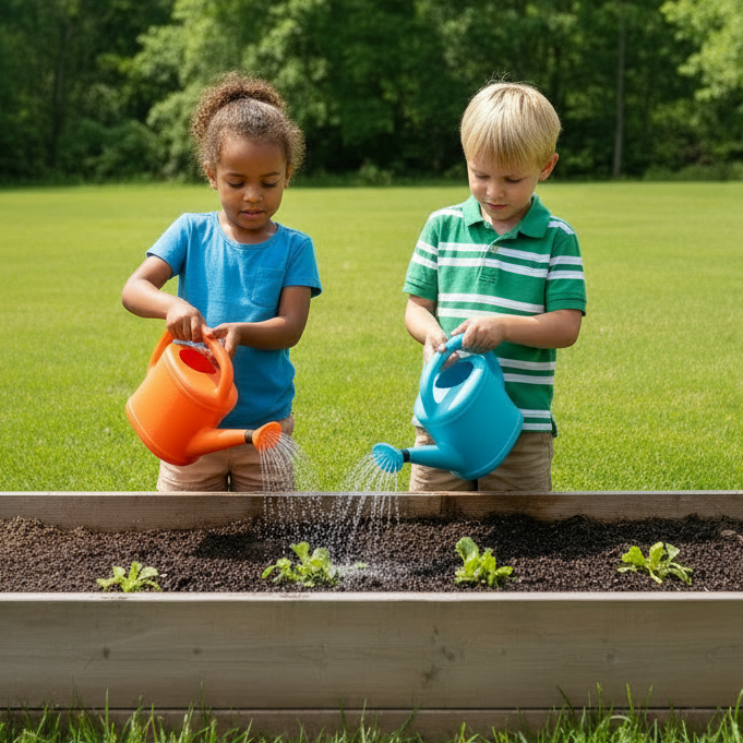 Schulgarten mit Gemüsepflanzen - Kinder lernen Natur kennen