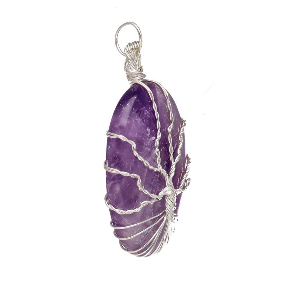 Edler Amethyst-Anhänger mit versilbertem „Baum des Lebens“