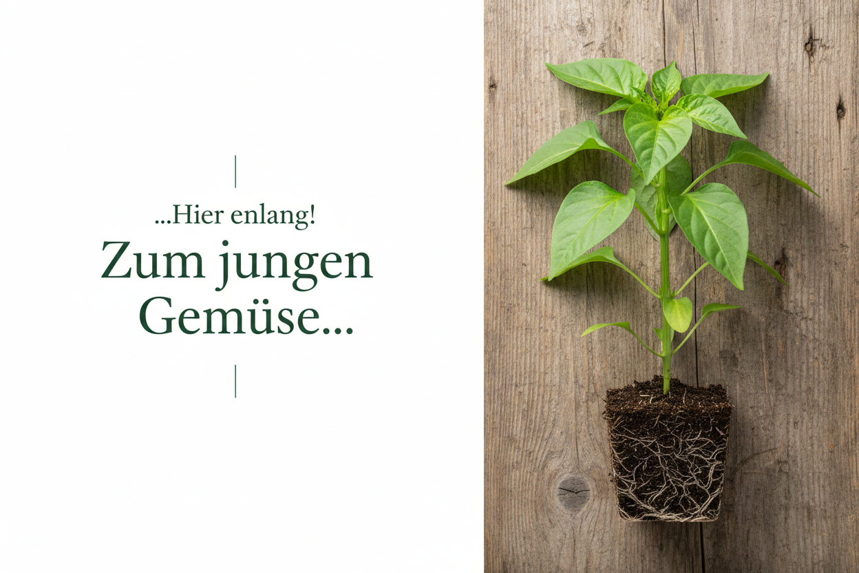 Junge Paprikapflanze mit Texten